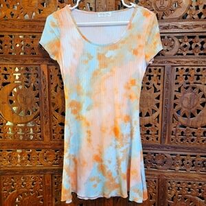 Full Circle Trends peach & teal short sleeve fit-n-flare  skater dress